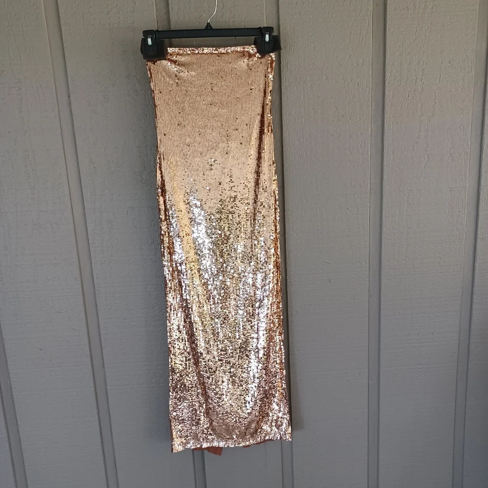 Alice And Olivia Fifi Sequin Strapless Maxi Dress Size 2 Lace Up Back Tan Bronze - Picture 2 of 15